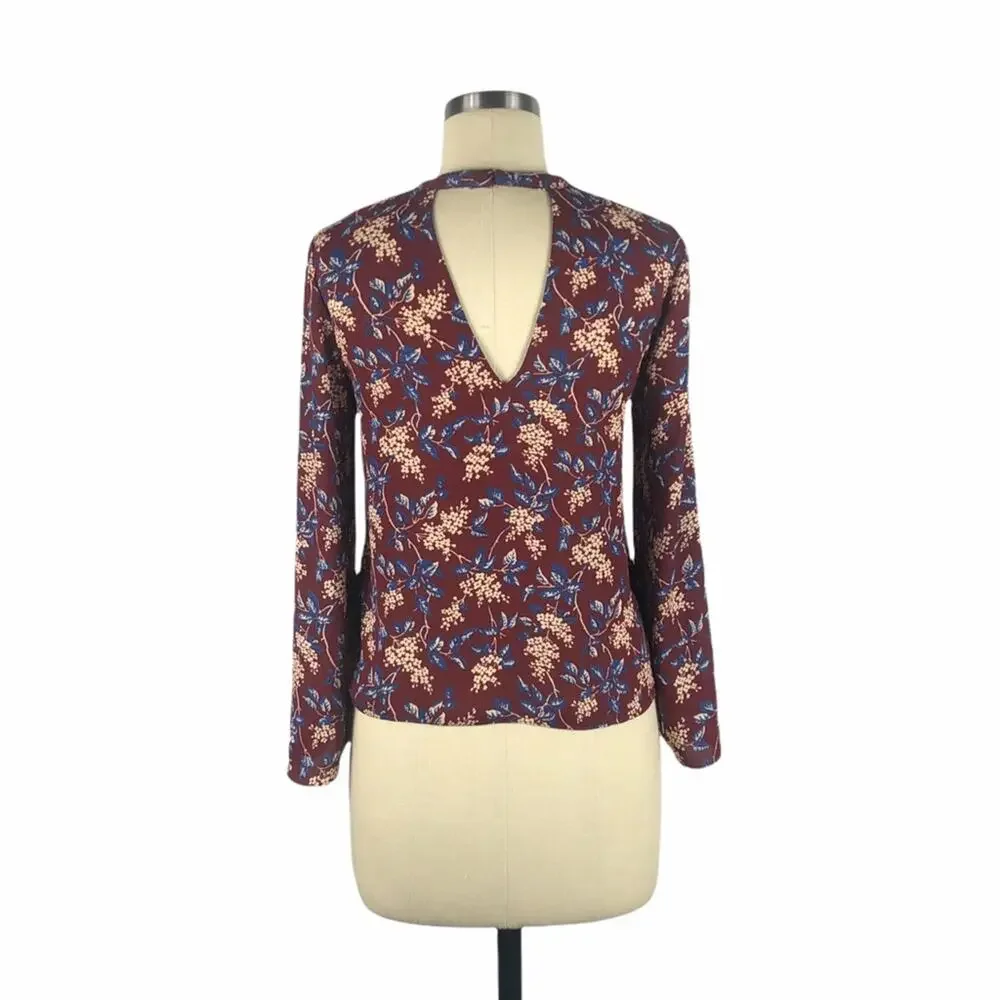 MADEWELL Bell-Sleeve Tie Top in‎ Antique Flora XS Purple Blue Floral Boho Light